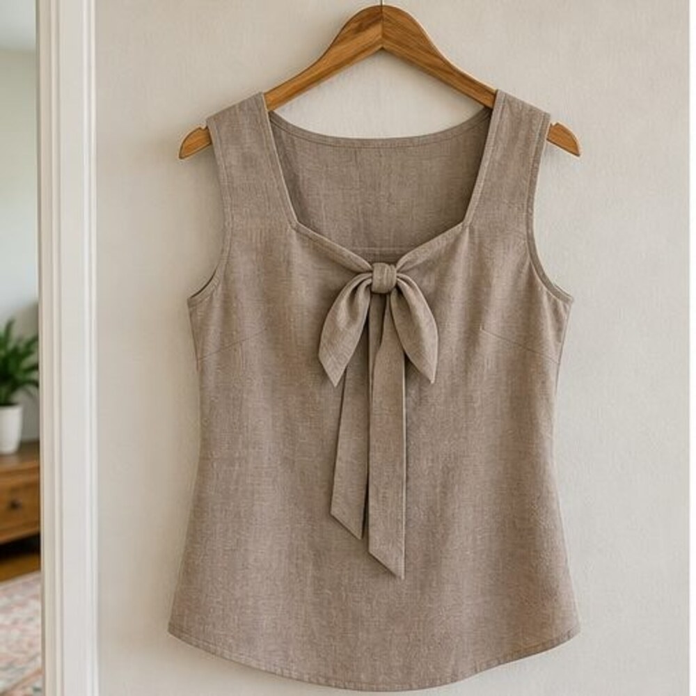 Taupe Tie Neck Blouse